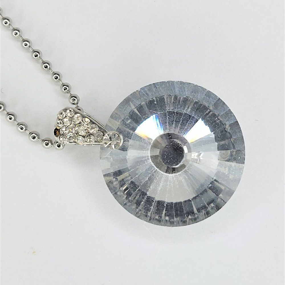 Large Round crystal Pendant  Long Necklace
